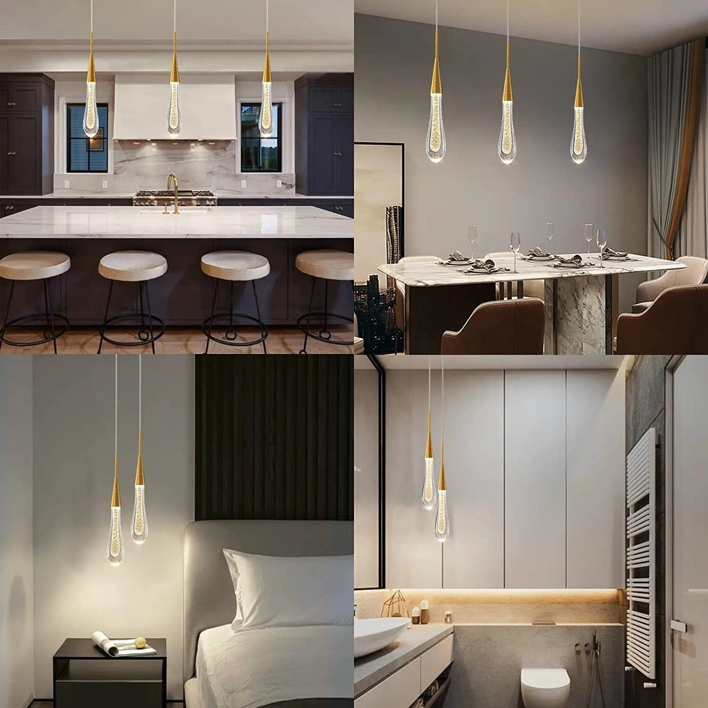 Aurora Golden Droplet Crystal Pendant Lights for Homes and Offices