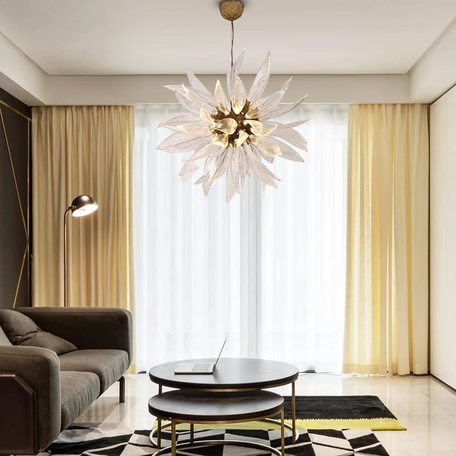 Aurelia Sunflower Glass Chandelier With Copper Body And LED Glow