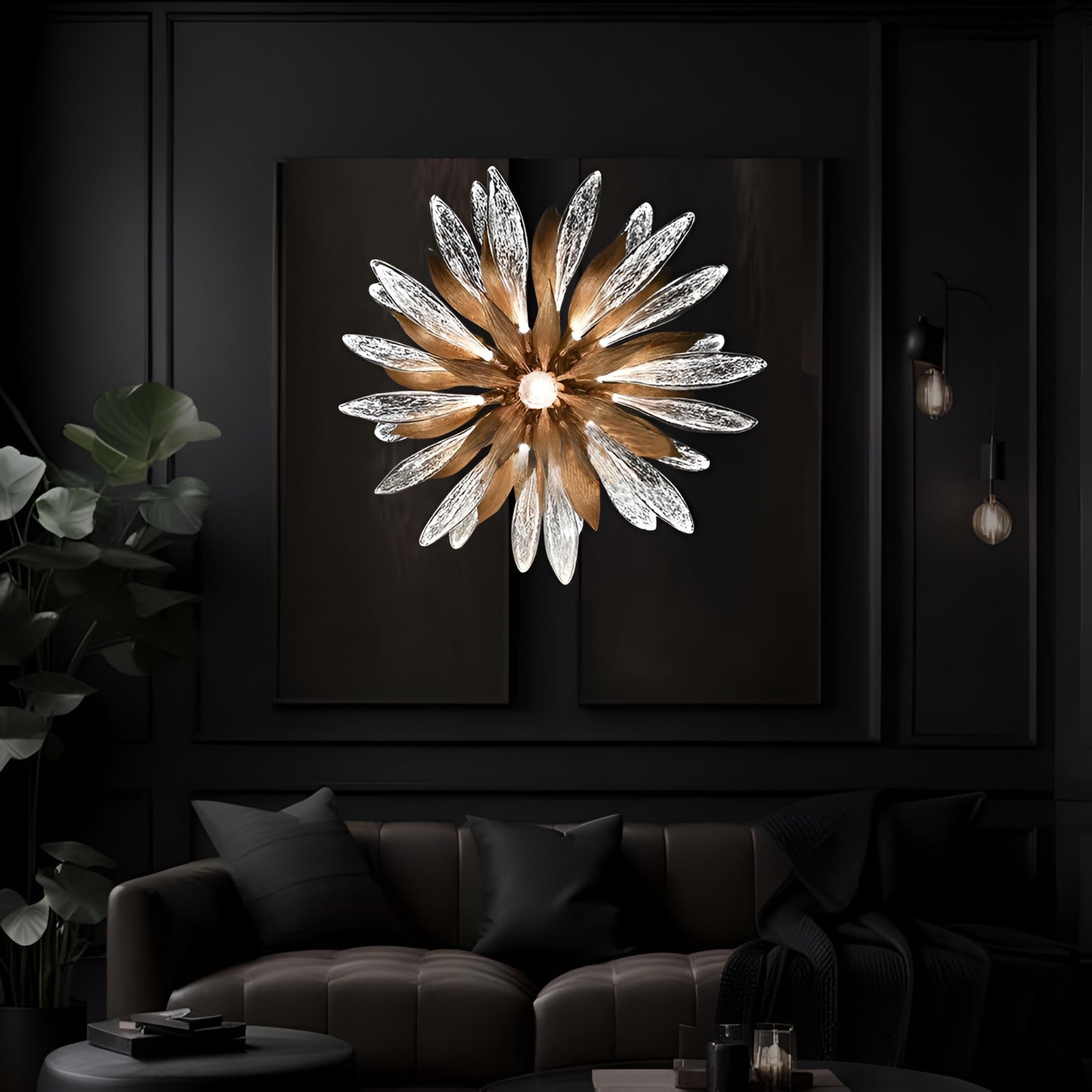 Aurelia Sunflower Glass Chandelier With Copper Body And LED Glow
