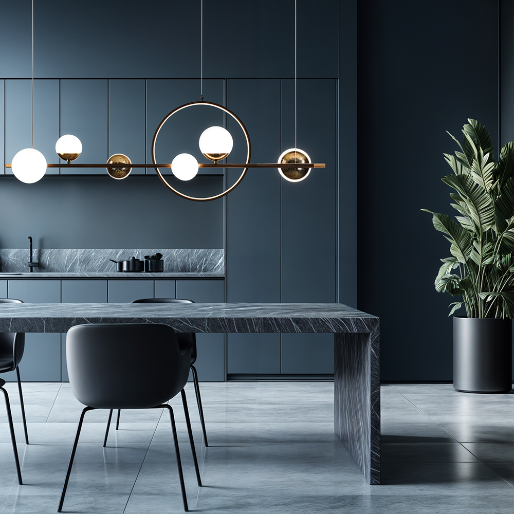 AuroraLine Linear Chandelier by Lumencrest Iron and Blown Glass Remote Dimming