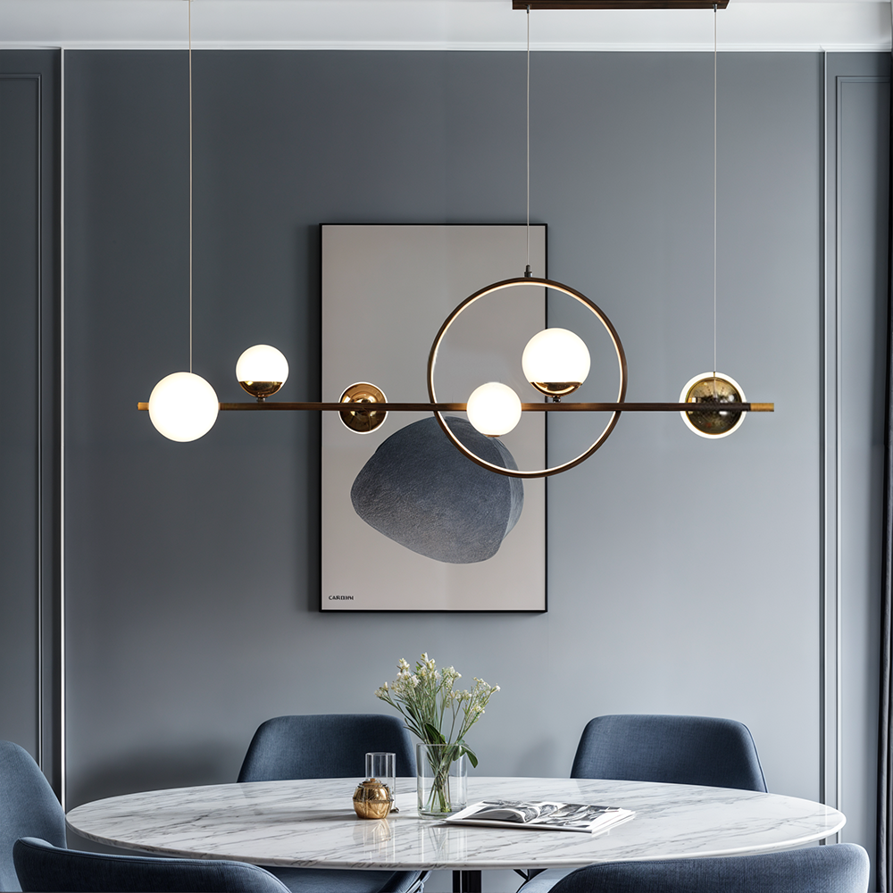AuroraLine Linear Chandelier by Lumencrest Iron and Blown Glass Remote Dimming