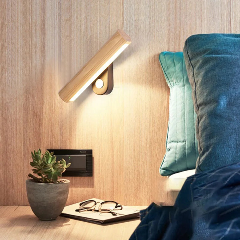 Lyrena Wood LED Wall Light For Bedroom Warm Soft Glow