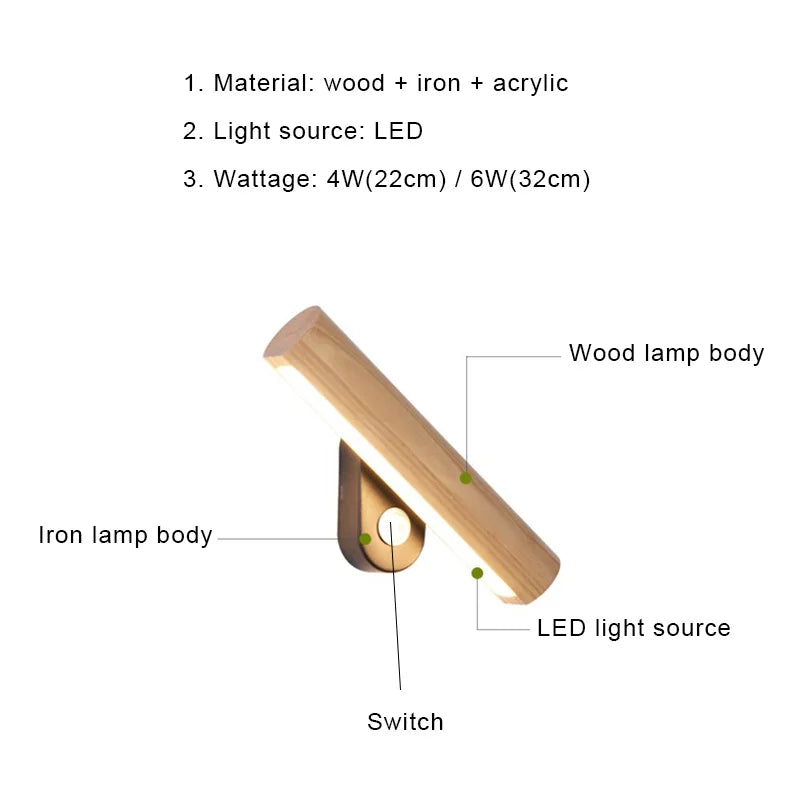 Lyrena Wood LED Wall Light For Bedroom Warm Soft Glow