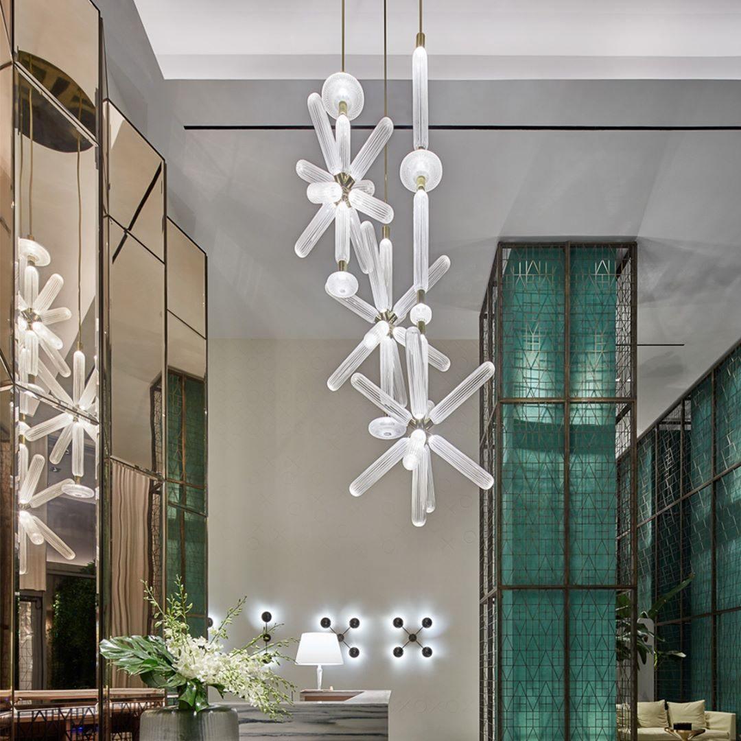 Astraelle Tubular Pendant Light With Hand Blown Crystal Cylinders
