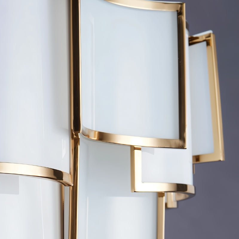 Elara Glass Chandelier With Frosted Glass Panels And Iron Frame