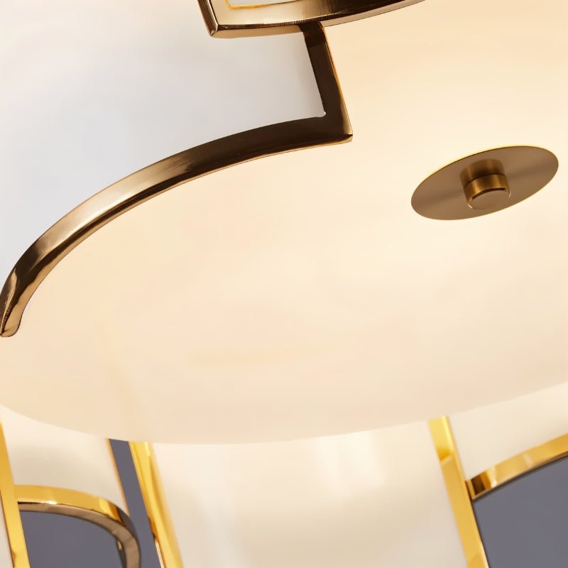 Elara Glass Chandelier With Frosted Glass Panels And Iron Frame