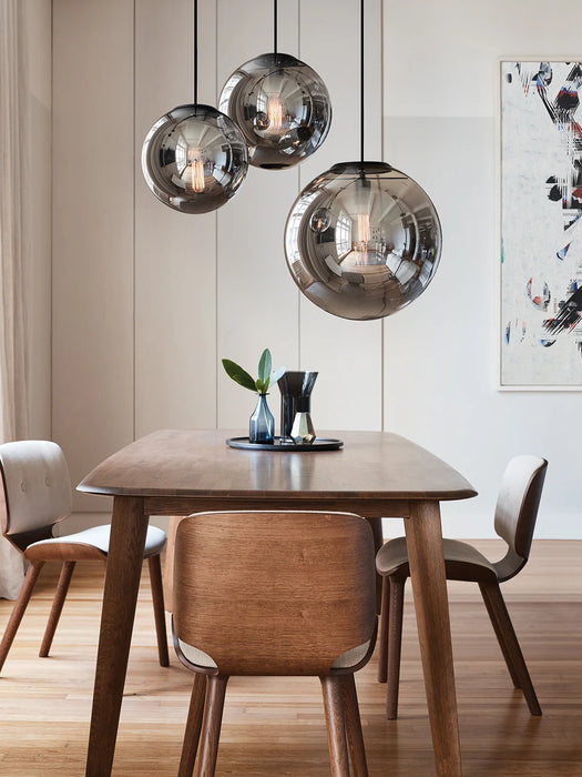 Aurelio Glass Globe Pendant Light With Smoke Glass And Matte Black Accents