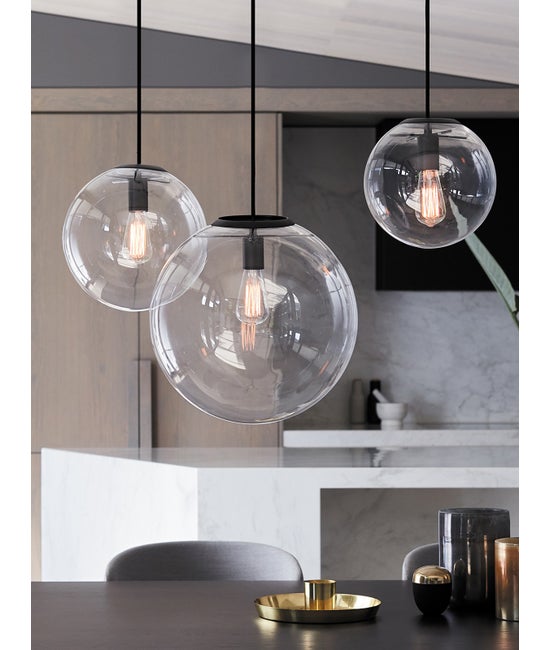 Aurelio Glass Globe Pendant Light With Smoke Glass And Matte Black Accents