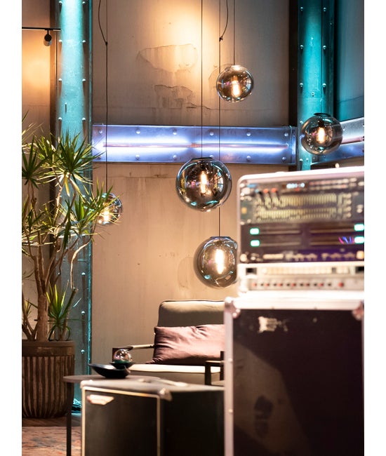 Aurelio Glass Globe Pendant Light With Smoke Glass And Matte Black Accents