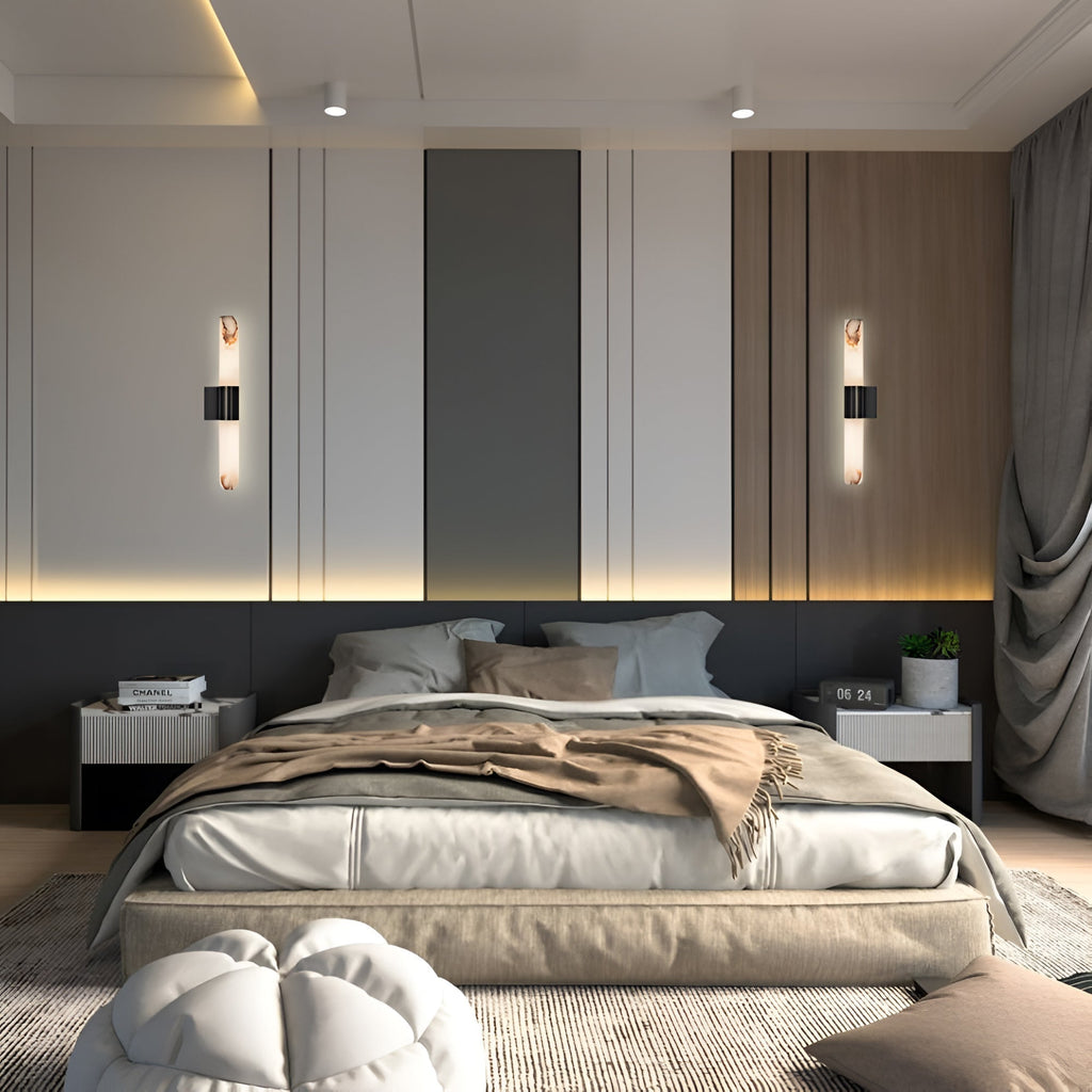 Liora Copper Frame Alabaster Wall Sconce With Marble Detail And Warm Light