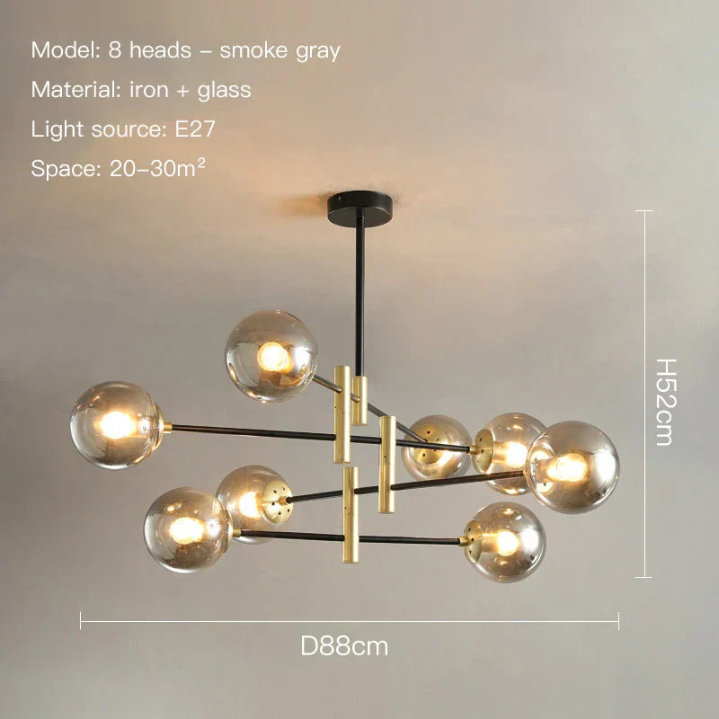 Lyra Chandelier With Black And Gold Iron Finish And Adjustable Height