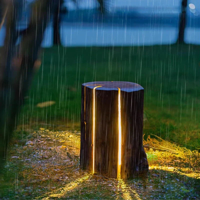 ForestGlow Outdoor Wood Stump Lamp Handcrafted From Reclaimed Logs
