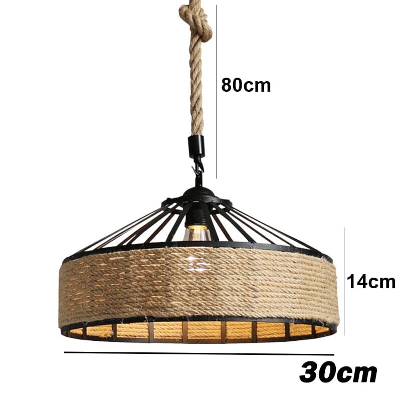 Lyra Hemp Rope Pendant Light With Retro Bar Lampshade