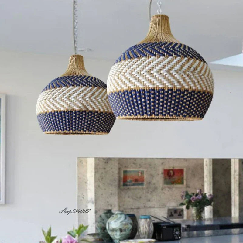 Aurea Handwoven Rattan Pendant Light With Herringbone Pattern