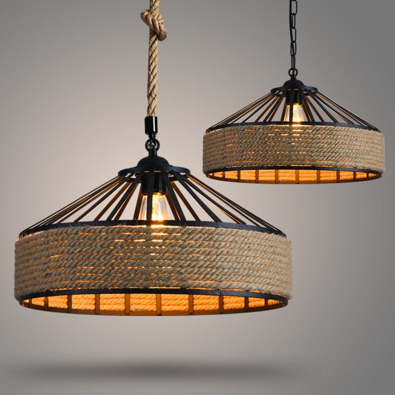 Lyra Hemp Rope Pendant Light With Retro Bar Lampshade
