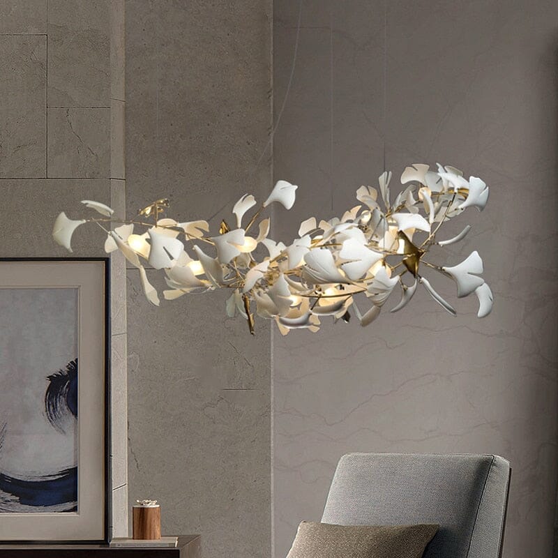 Aurelia Porcelain Leaf Pendant with Adjustable Chain and White Ceramic Shade