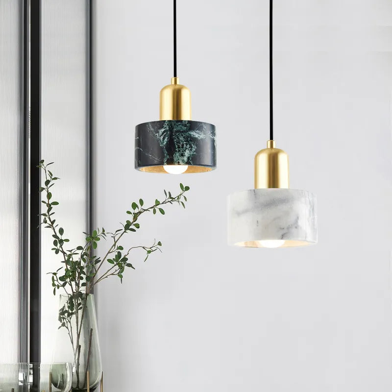 Cresta Marble Veined Pendant Light With Copper Accent