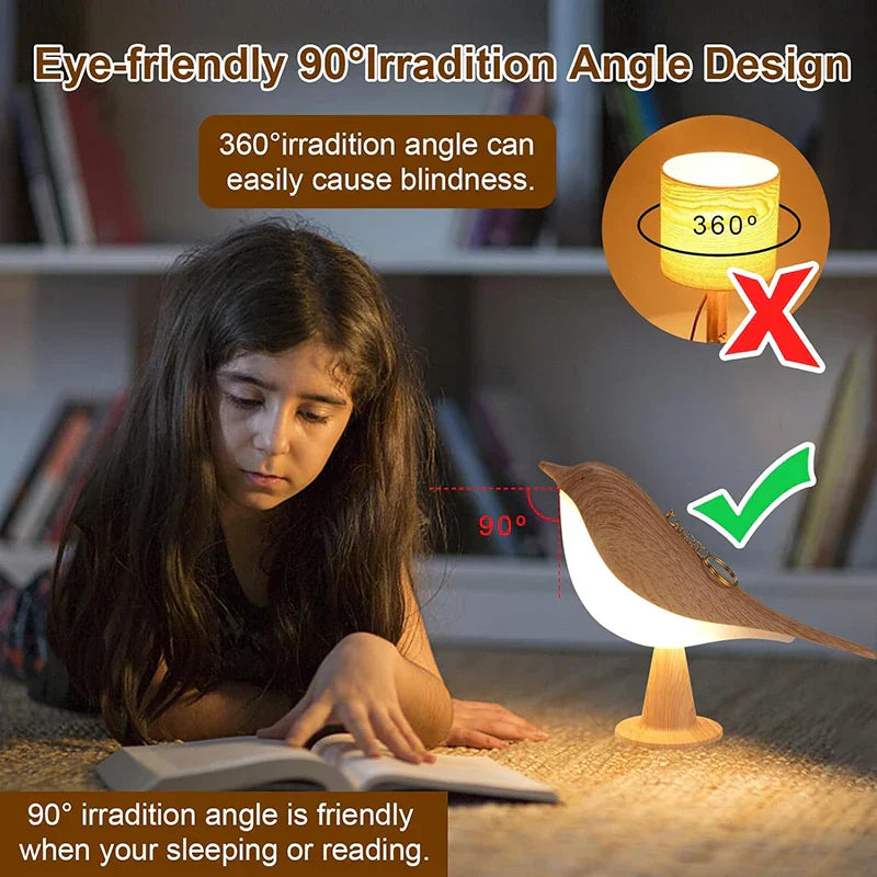 Colorful Bird-Themed Wooden Table Lamp With Warm LED Glow