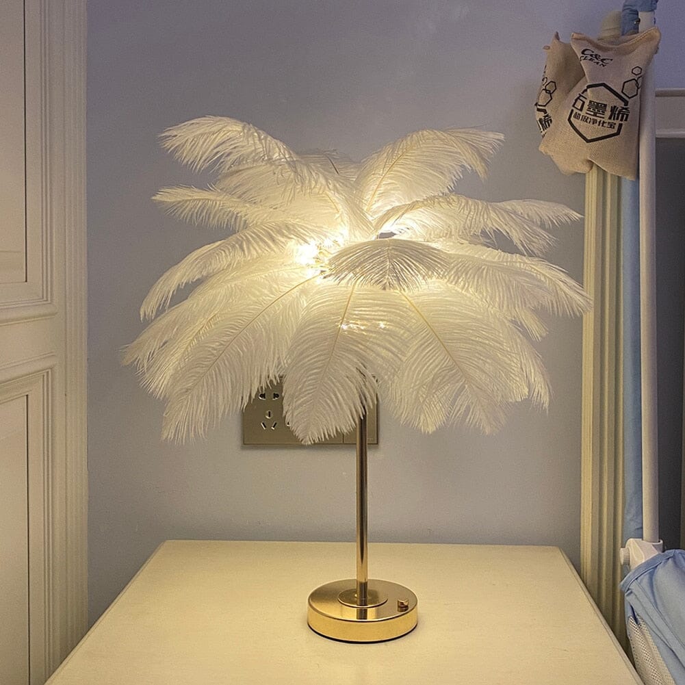 LyraFeather LED Lamp With Ostrich Fur And Metal Base