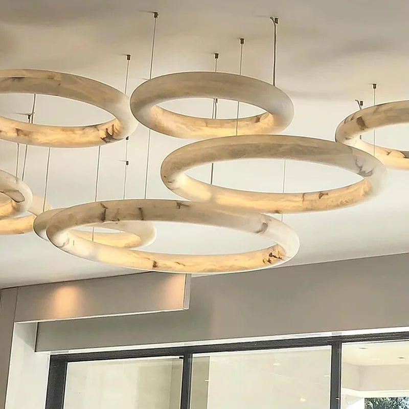 Astrae Marble Stone Pendant Light In Brass And Spanish Marble