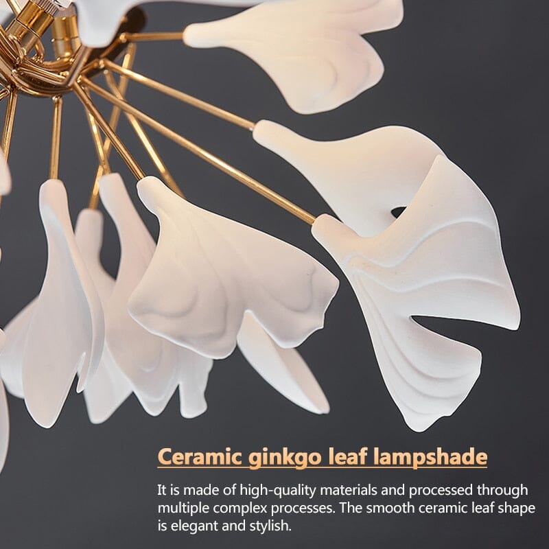 Aurelia Porcelain Leaf Pendant with Adjustable Chain and White Ceramic Shade