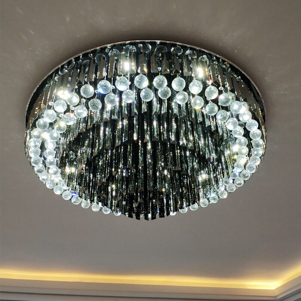 Liora Noir Crystal Chandelier Round Stainless Steel Pendant Light