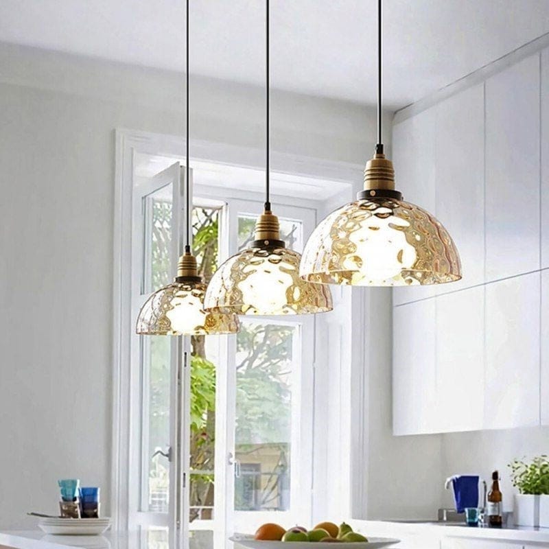 Heritage Amber Glass Pendant Light With Vintage Water Pattern