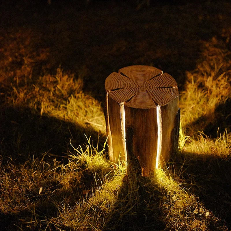 ForestGlow Outdoor Wood Stump Lamp Handcrafted From Reclaimed Logs