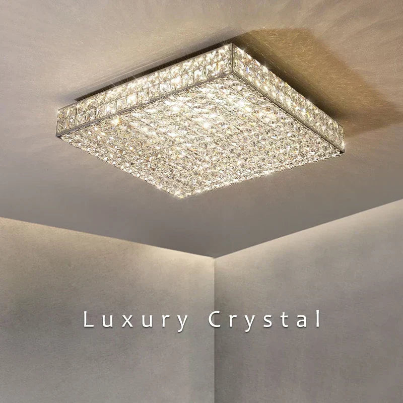 Astraeon Crystal Square Chandelier With Diamond Like Crystals And Stainless Steel Body