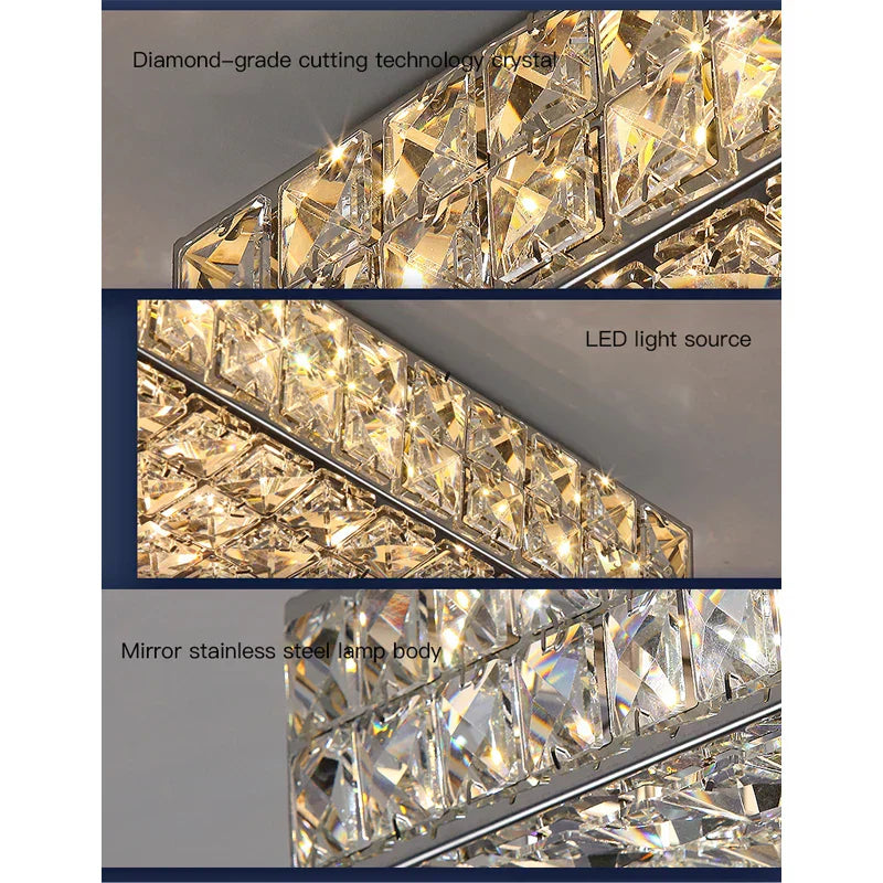 Astraeon Crystal Square Chandelier With Diamond Like Crystals And Stainless Steel Body