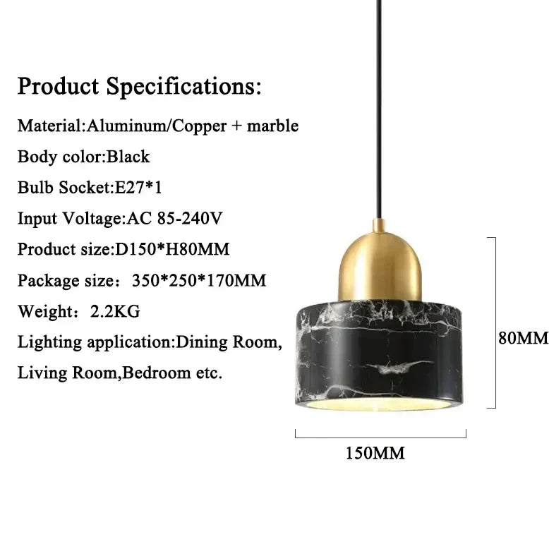 Cresta Marble Veined Pendant Light With Copper Accent