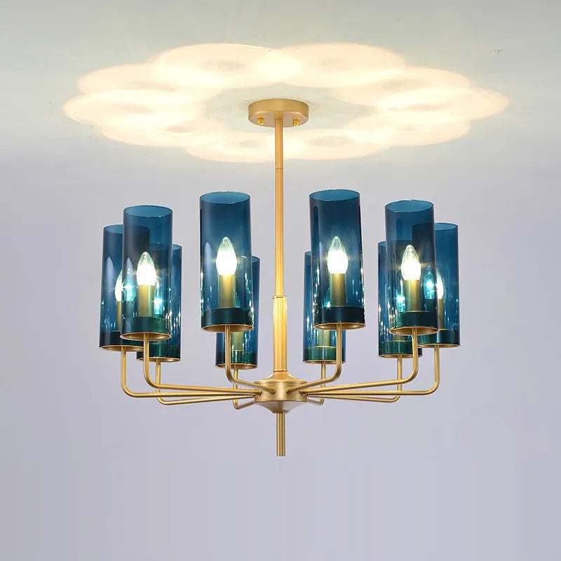 Luminere Blue Glass LED Chandelier With Gold-Plated Frame