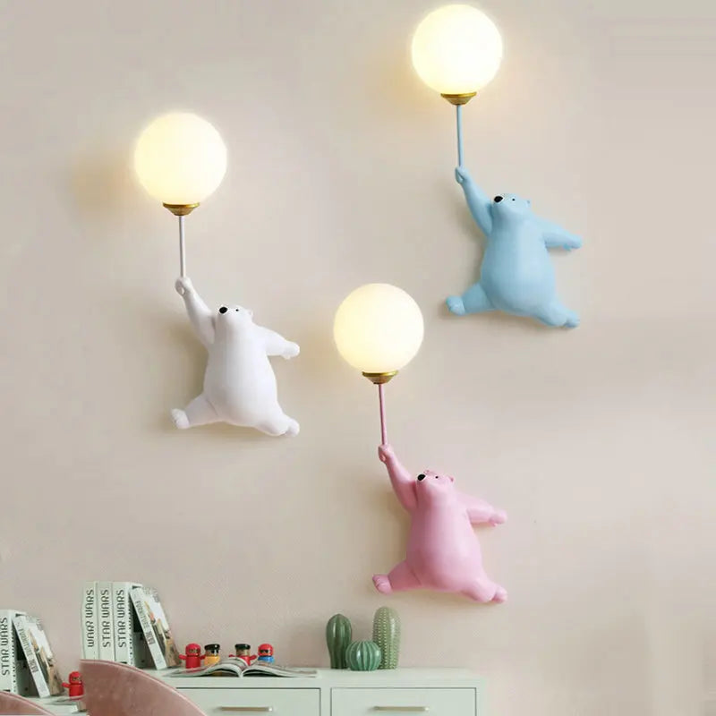 Frostglide Aurora Bear Wall Lamp With Moon Shade For Kids Room