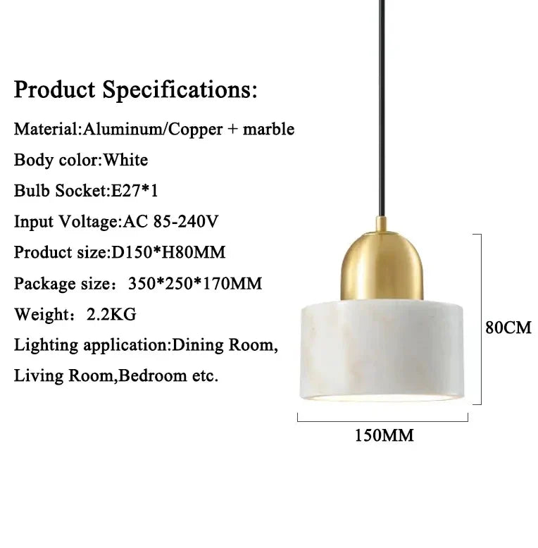 Cresta Marble Veined Pendant Light With Copper Accent