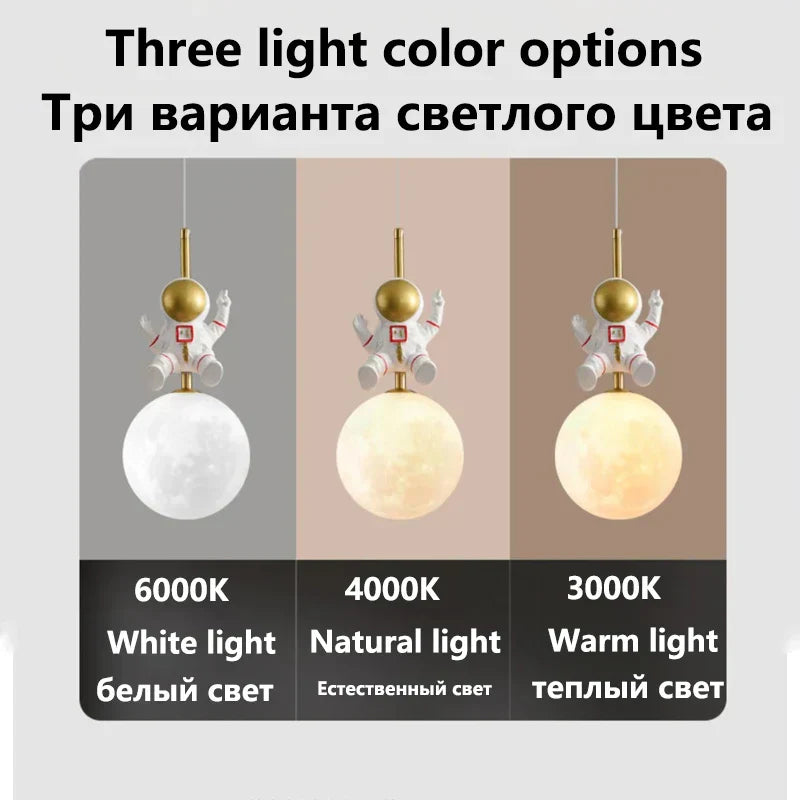 CosmoGlow Moon Orb LED Pendant Light With Astronaut Figurines
