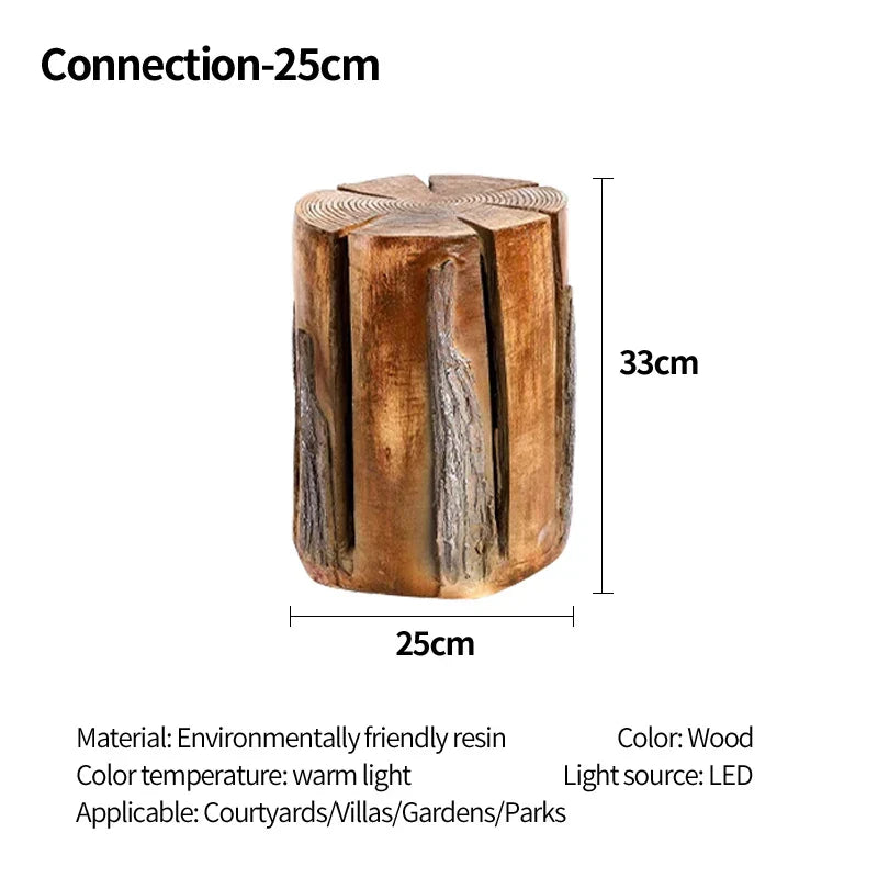 ForestGlow Outdoor Wood Stump Lamp Handcrafted From Reclaimed Logs