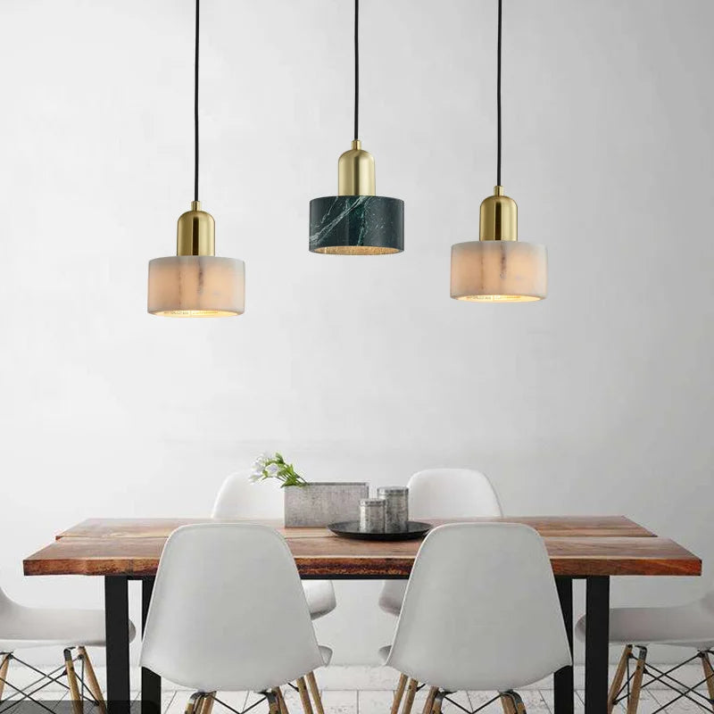 Cresta Marble Veined Pendant Light With Copper Accent