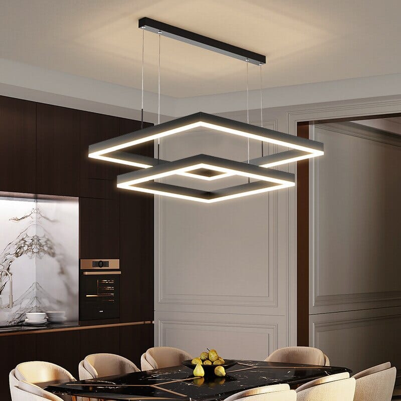 Aeris Square Chandelier With Aluminum Frame And Soft Pendant Glow