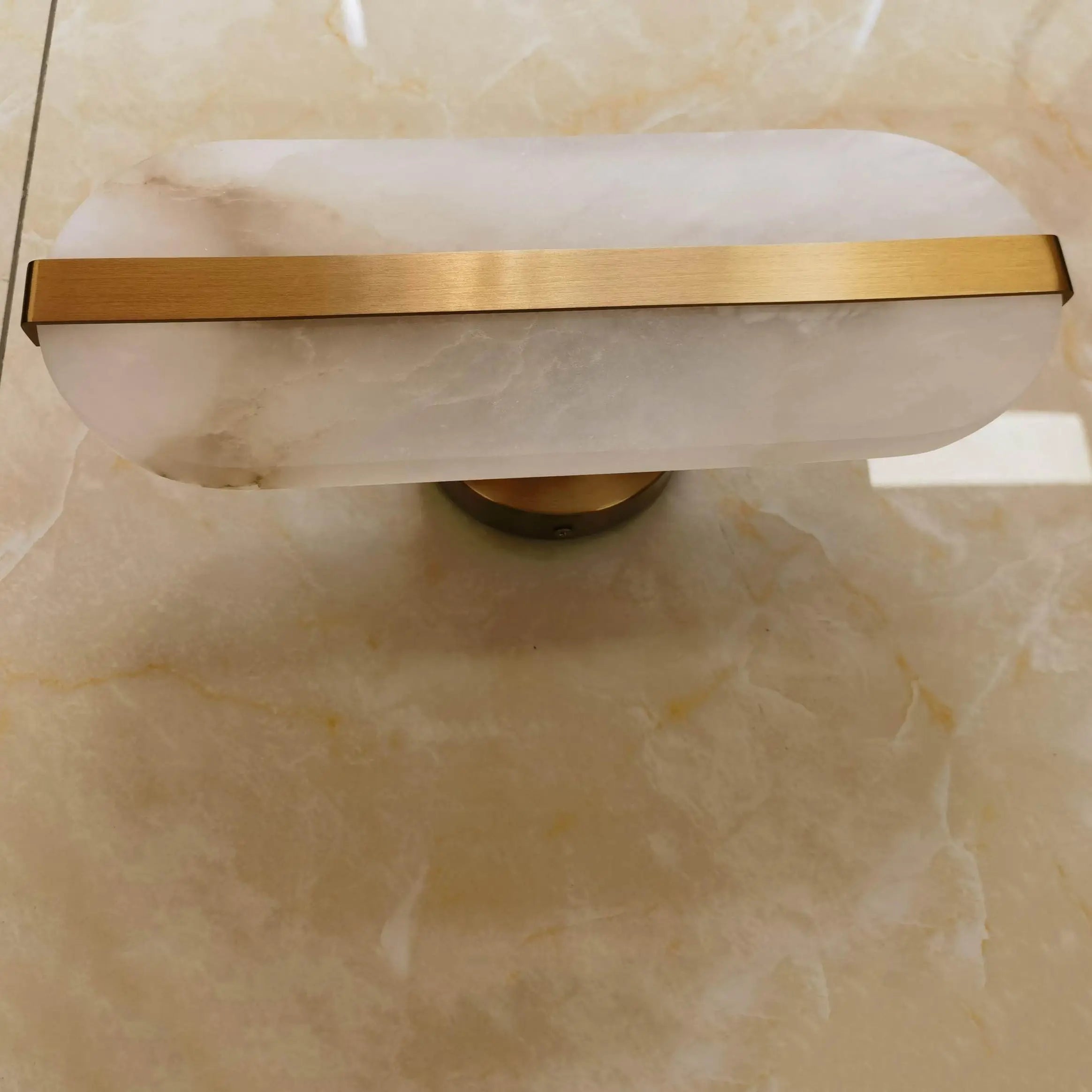 Astrae Alabaster Wall Sconce With Brass Band And Oval Shade