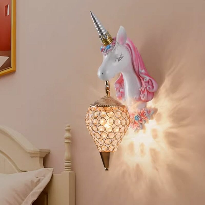 Enchanted Unicorn Resin Wall Light With Two Lampshades And Warm LED Glow