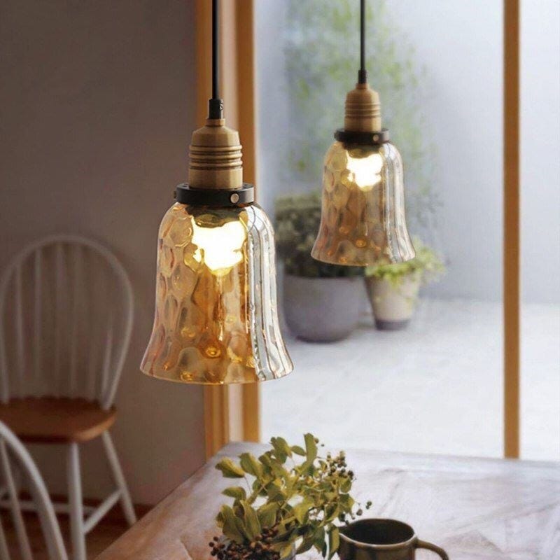 Heritage Amber Glass Pendant Light With Vintage Water Pattern