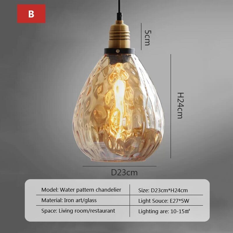 Heritage Amber Glass Pendant Light With Vintage Water Pattern