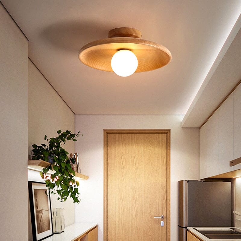 Azura Bamboo and Wood Ceiling Lamp Handcrafted LED Light Surface Mounted