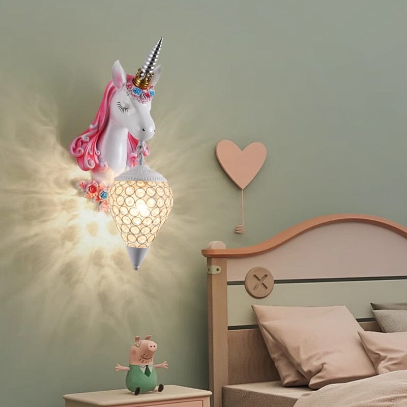 Enchanted Unicorn Resin Wall Light With Two Lampshades And Warm LED Glow