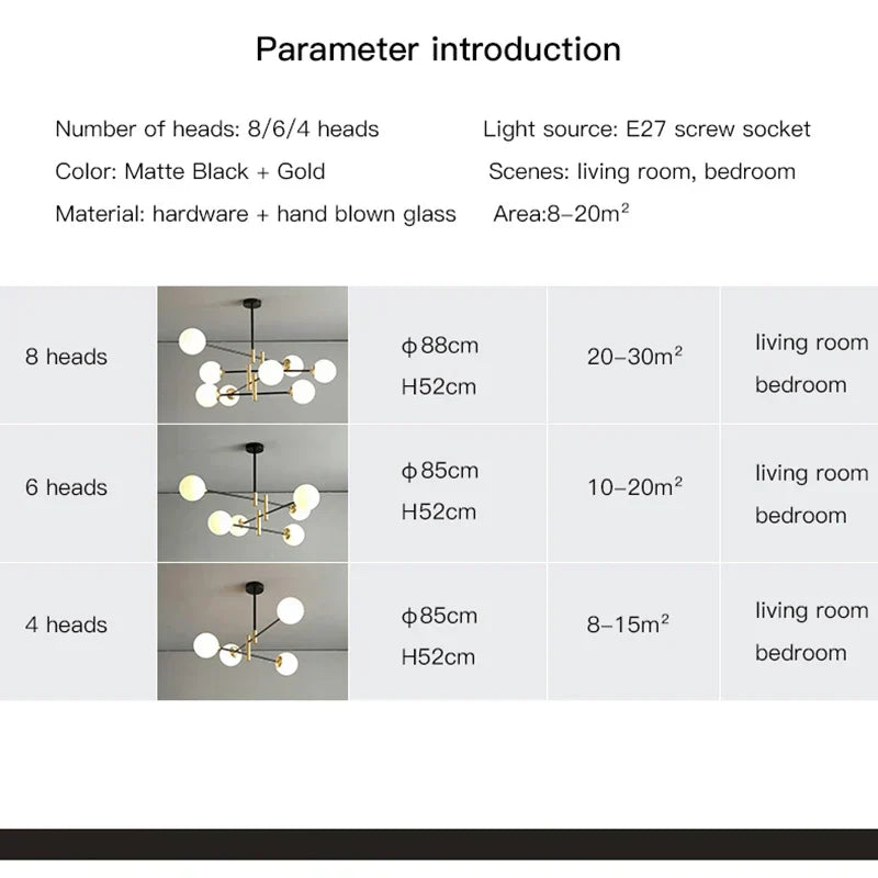 Lyra Chandelier With Black And Gold Iron Finish And Adjustable Height