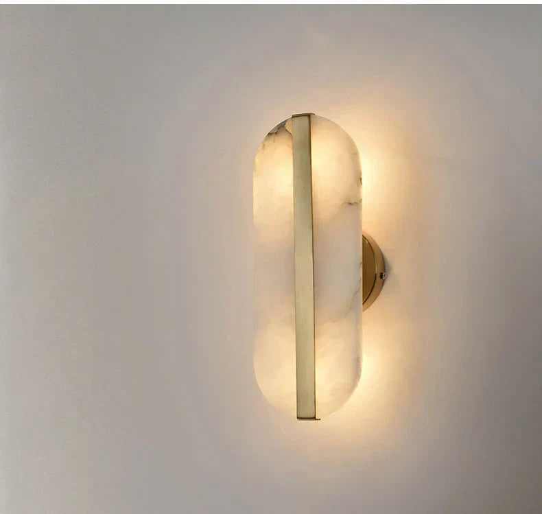 Astrae Alabaster Wall Sconce With Brass Band And Oval Shade