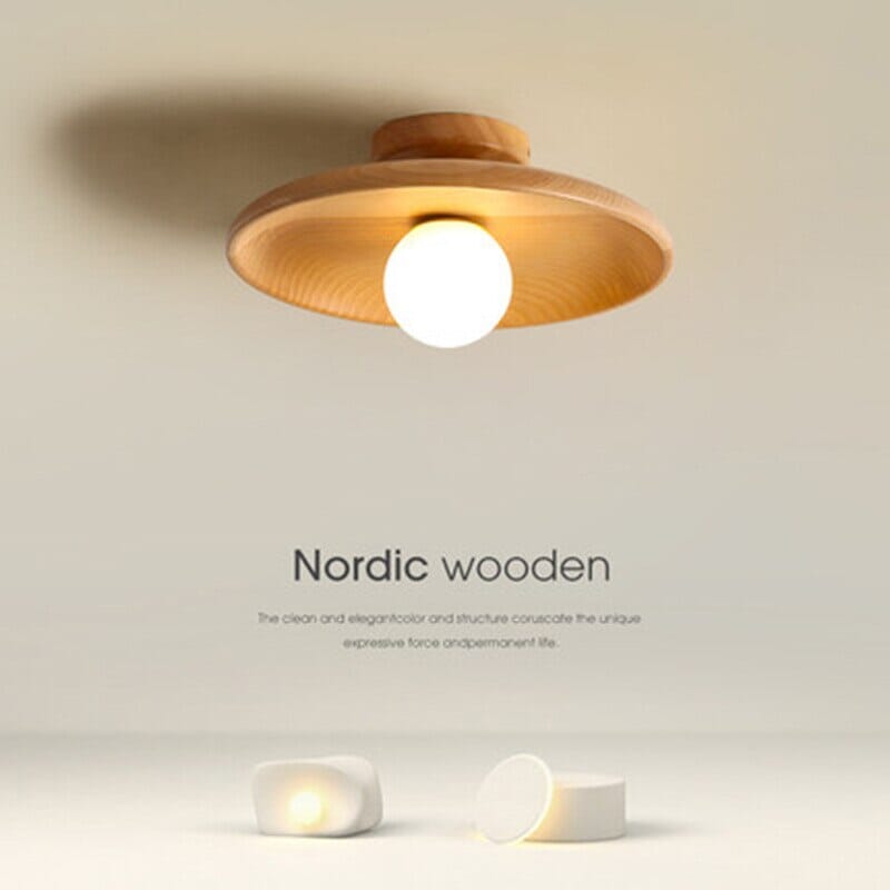 Azura Bamboo and Wood Ceiling Lamp Handcrafted LED Light Surface Mounted