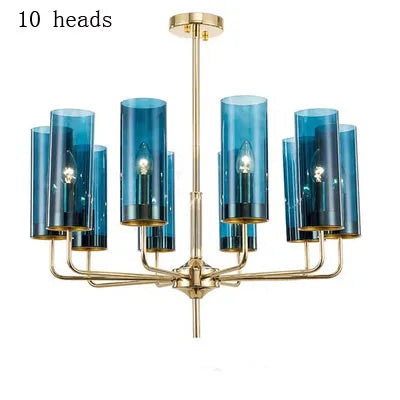 Luminere Blue Glass LED Chandelier With Gold-Plated Frame