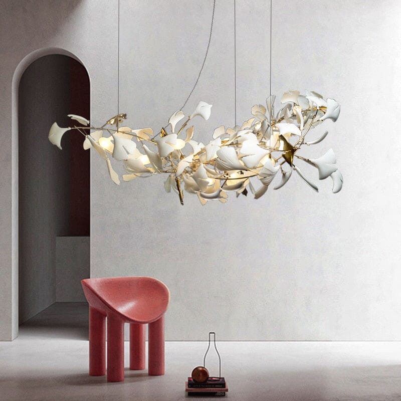 Aurelia Porcelain Leaf Pendant with Adjustable Chain and White Ceramic Shade