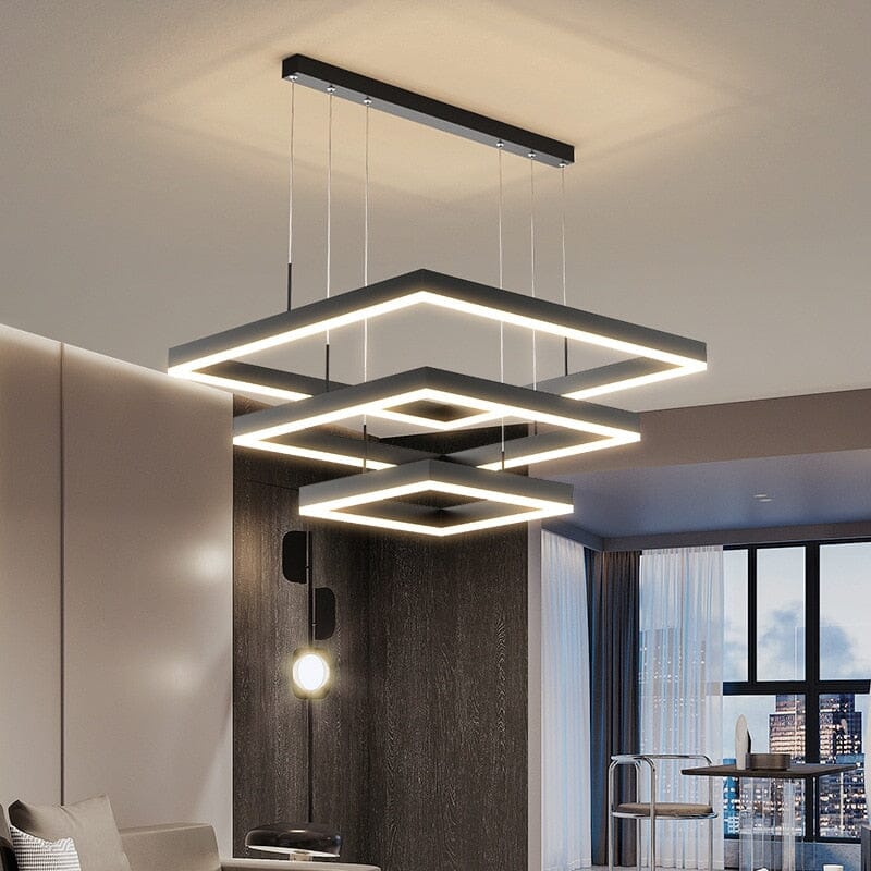 Aeris Square Chandelier With Aluminum Frame And Soft Pendant Glow